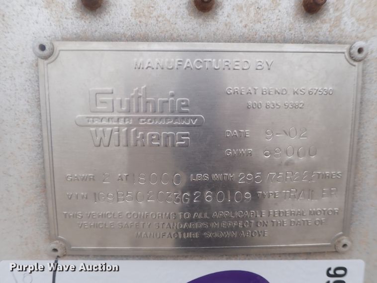 image for item DC1466 2002 Guthrie Wilkens GWFT50 walking floor trailer