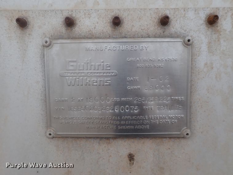 image for item DC1467 2002 Guthrie Wilkens GWFT50 walking floor trailer