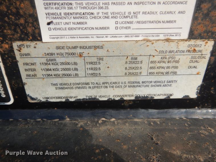 image for item DC8936 (2) 2013 Side Dump Industries side dump trailers