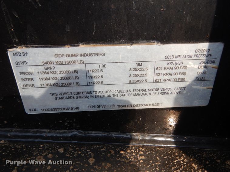 image for item DC8936 (2) 2013 Side Dump Industries side dump trailers