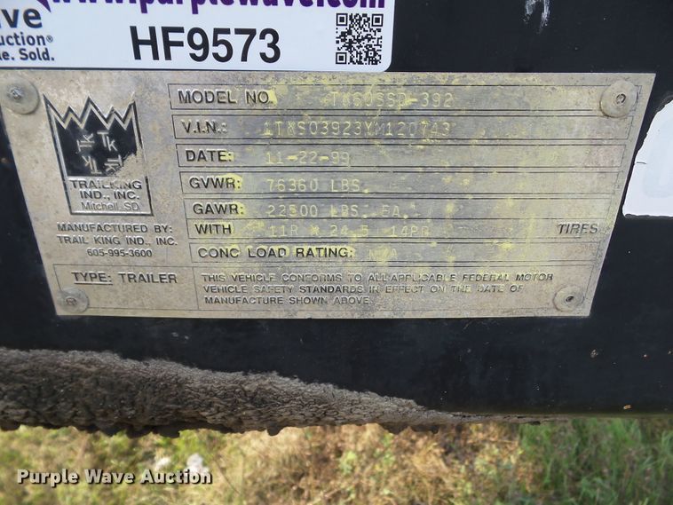 image for item HF9573 2000 Trail King TK60SSD-392 side dump trailer