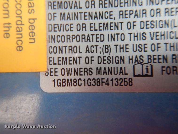 image for item HJ9678 2008 Chevrolet C8500  truck cab and chassis