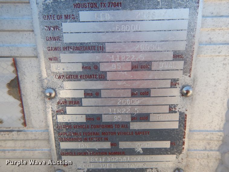 image for item HJ9720 2008 Travis end dump trailer