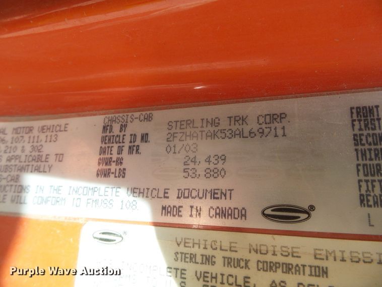 image for item DG8250 2003 Sterling LT7500  dump truck