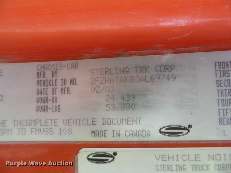 image for item DG8257 2003 Sterling LT7500  dump truck