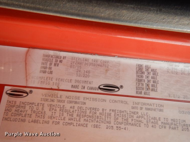 image for item DJ6793 2005 Sterling LT7500  dump truck