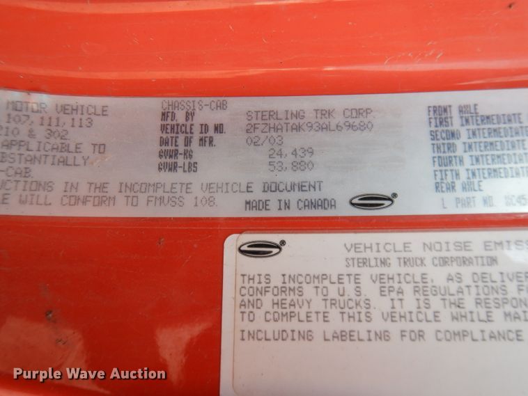 image for item DJ6800 2003 Sterling LT7500  dump truck