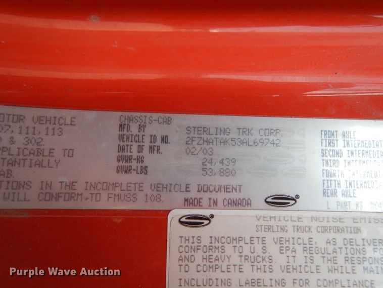 image for item DJ6802 2003 Sterling LT7500  dump truck