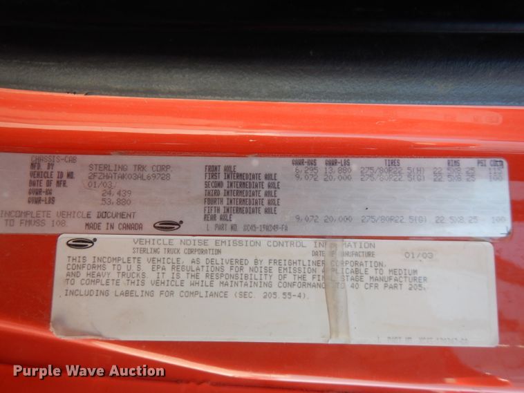 image for item FR9078 2003 Sterling LT7501  dump truck