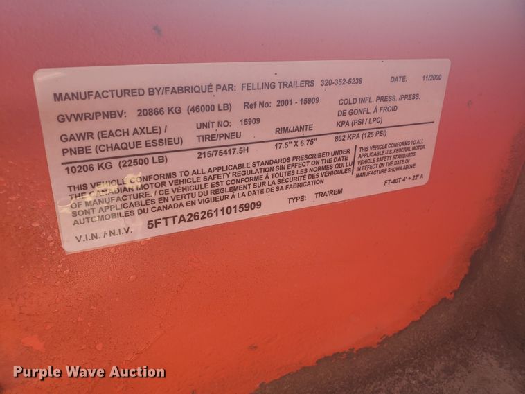 image for item HO9508 2001 Felling FT40T tilt deck equipment trailer