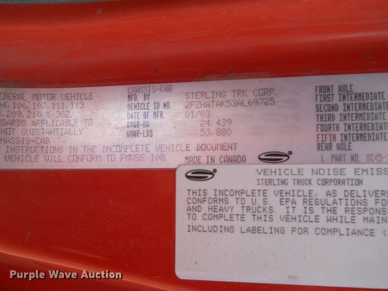 image for item HO9538 2003 Sterling LT7501  dump truck