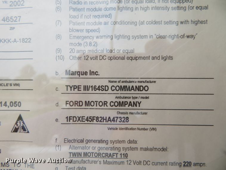 image for item DH1228 2002 Ford Econoline E450 Super Duty  ambulance