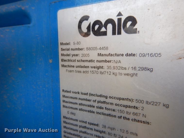 image for item DI8314 2005 Genie S80  boom lift