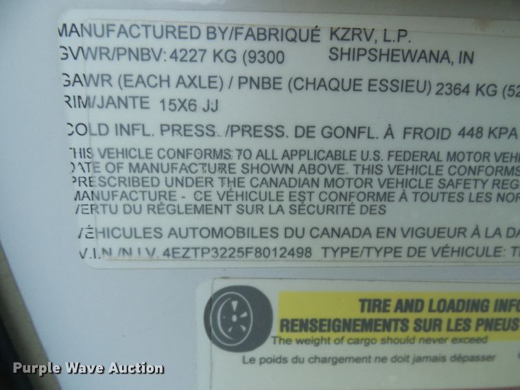 image for item EP9930 2015 KZRV Spree LX Superlite 320BS  camper