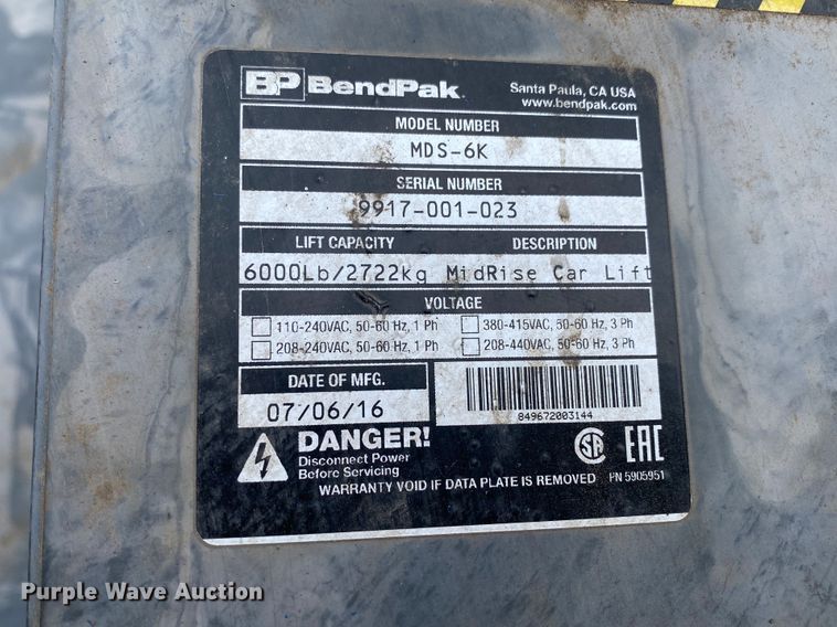 image for item HE9791 Bend Pak MDS-6K automotive lift