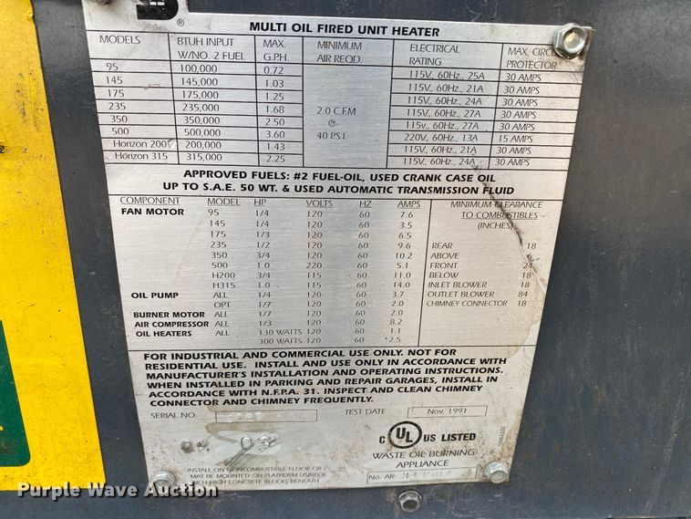 image for item HE9792 1991 Shenandoah Horizon 200 oil burning furnace