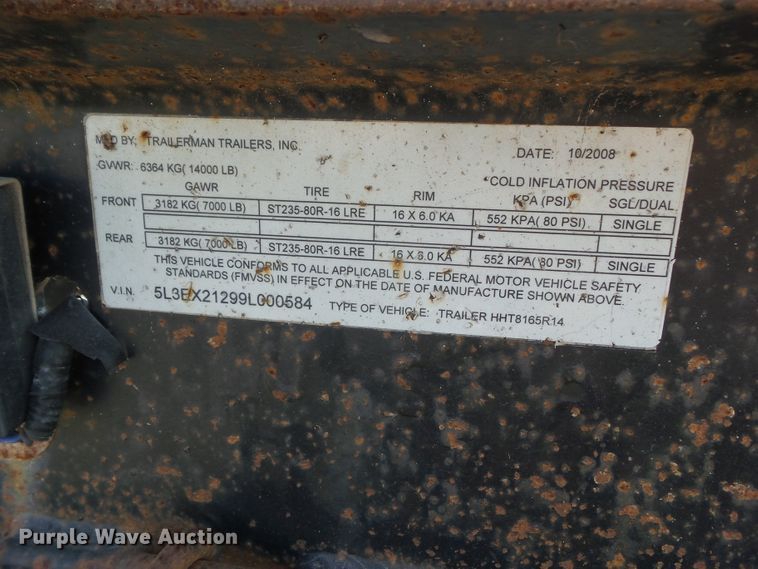 image for item HF9578 2009 Trailerman equipment trailer