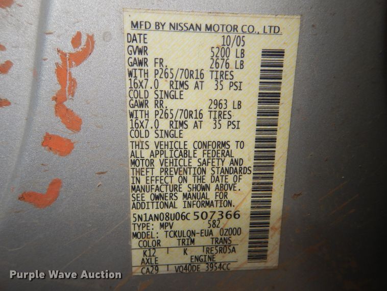 image for item HJ9919 2006 Nissan Xterra  SUV