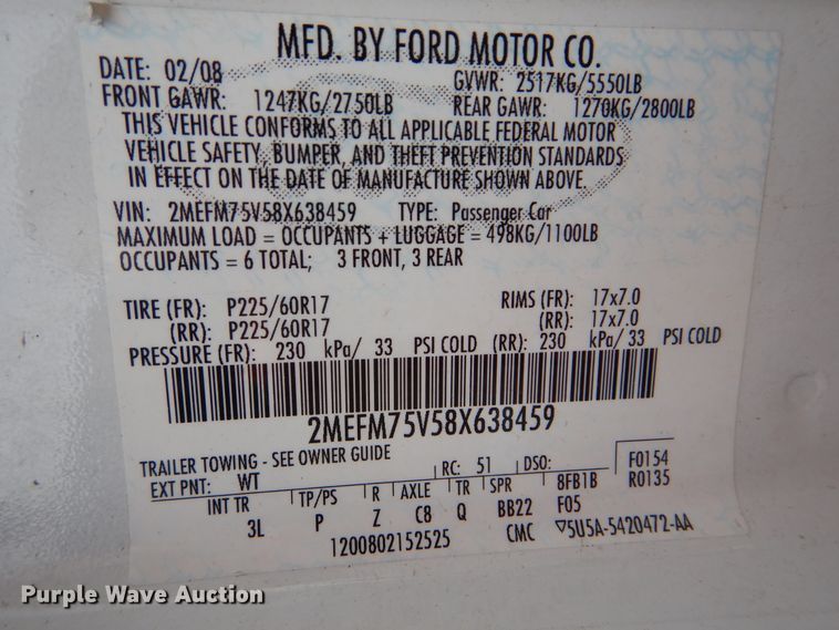 image for item HJ9920 2008 Mercury Grand Marquis