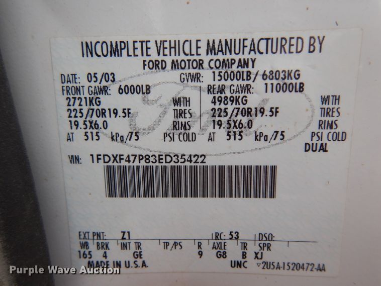 image for item HN9272 2003 Ford F450 Super Duty  dump truck