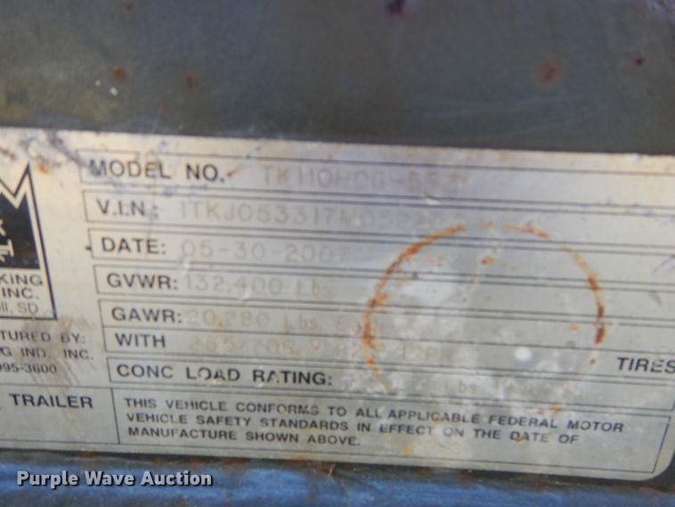 image for item AF9968 2007 Trail King TK110HDG533 lowboy equipment trailer