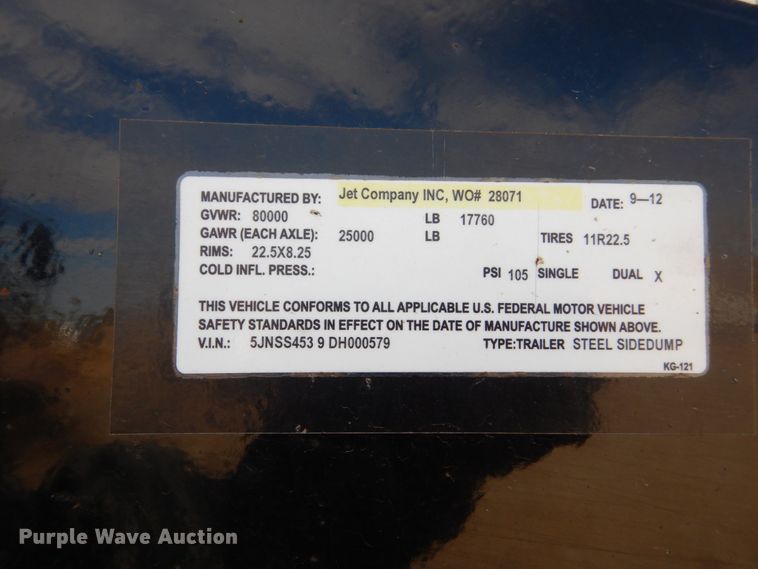 image for item DC4507 2013 Jet side dump trailer