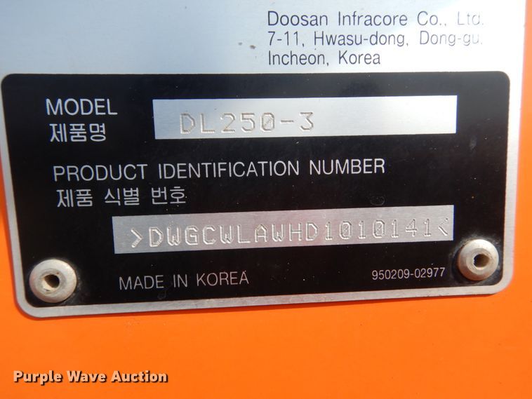 image for item DC8945 2014 Doosan DL250-3  wheel loader