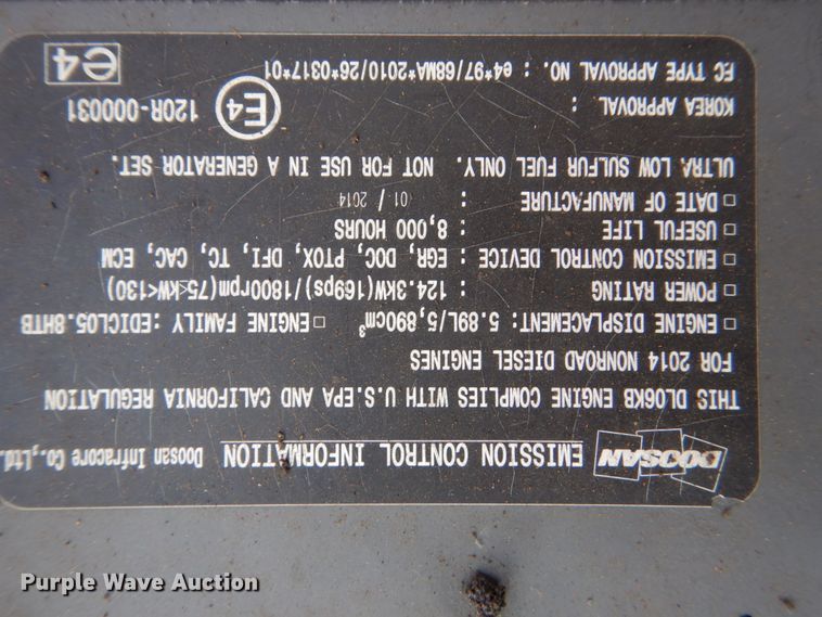 image for item DC8953 2014 Doosan DX225LC-3  excavator