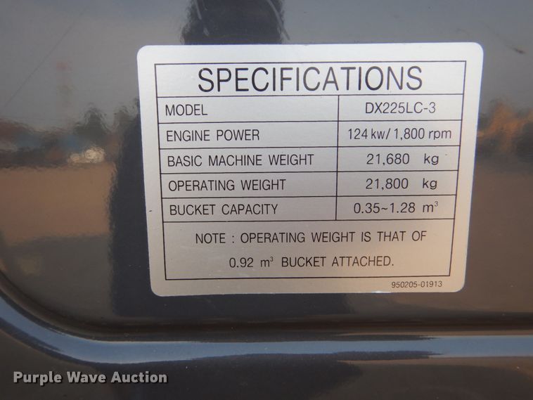 image for item DC8954 2014 Doosan DX225LC-3  excavator