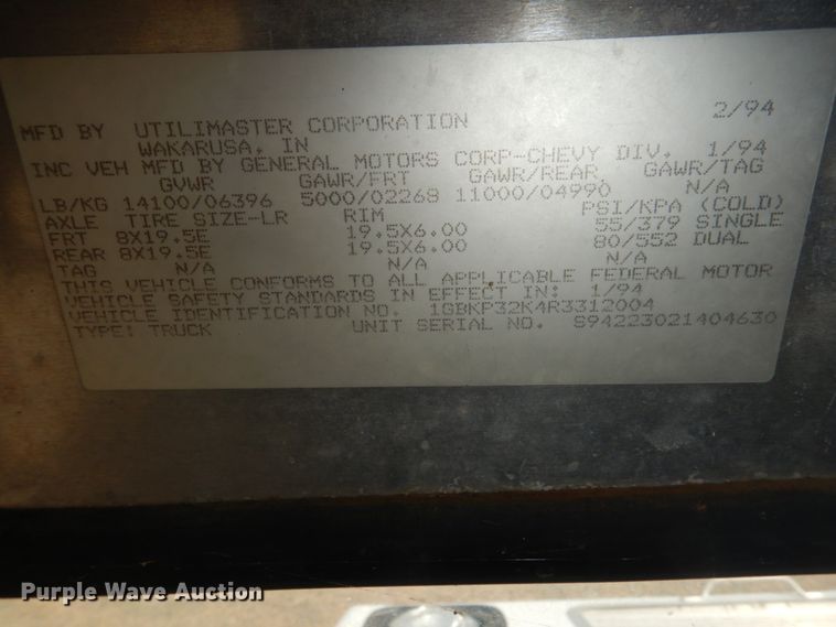 image for item DC8959 1994 Chevrolet P30 Utilimaster  delivery van