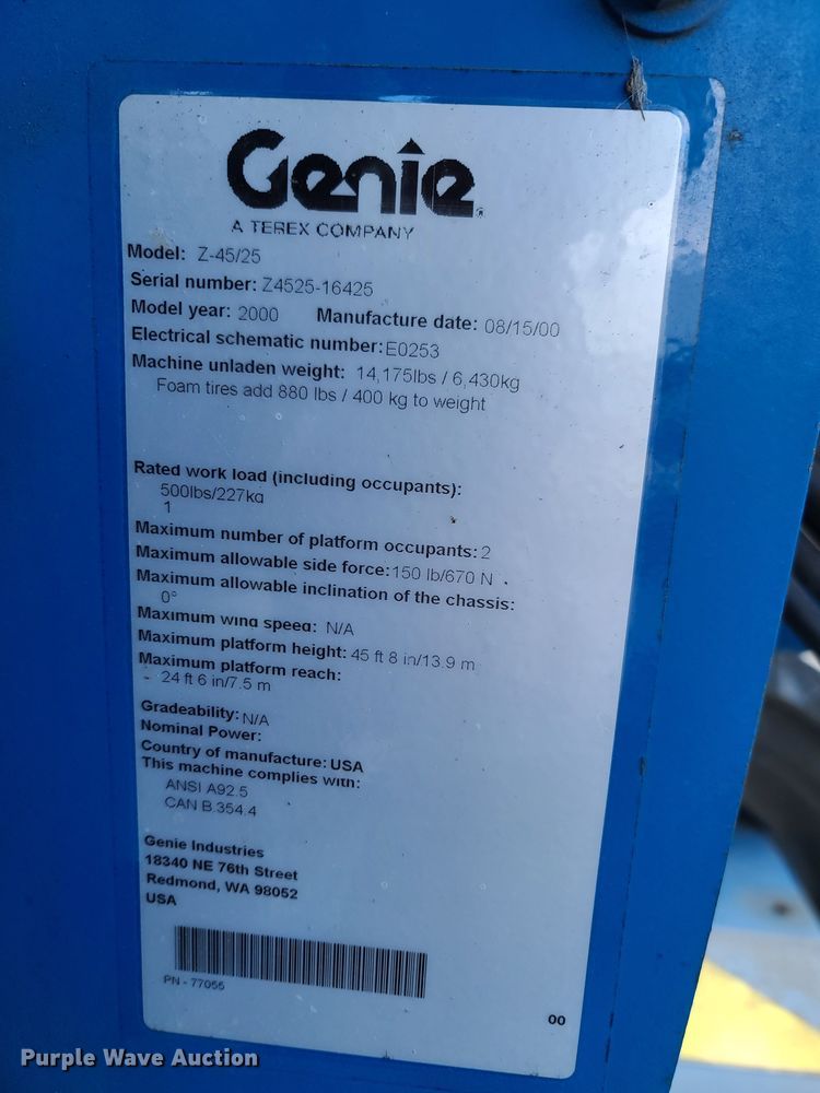 image for item DE2458 2000 Genie Z-45/25  boom lift