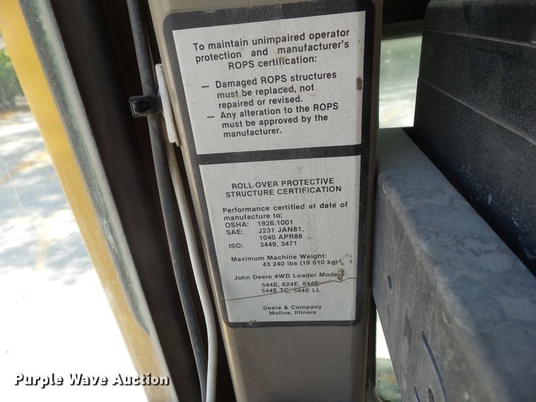 image for item DF0886 1991 John Deere 544E  wheel loader