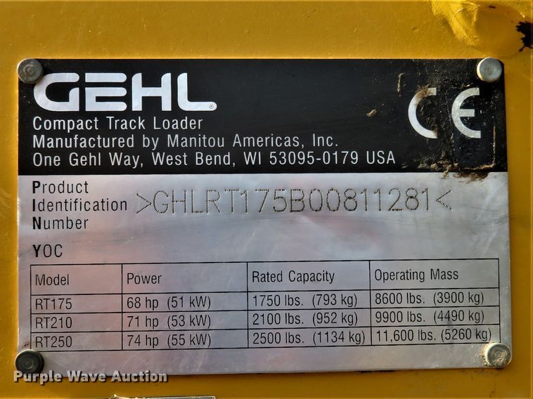 image for item DH1246 2014 Gehl RT175  tracked skid steer loader