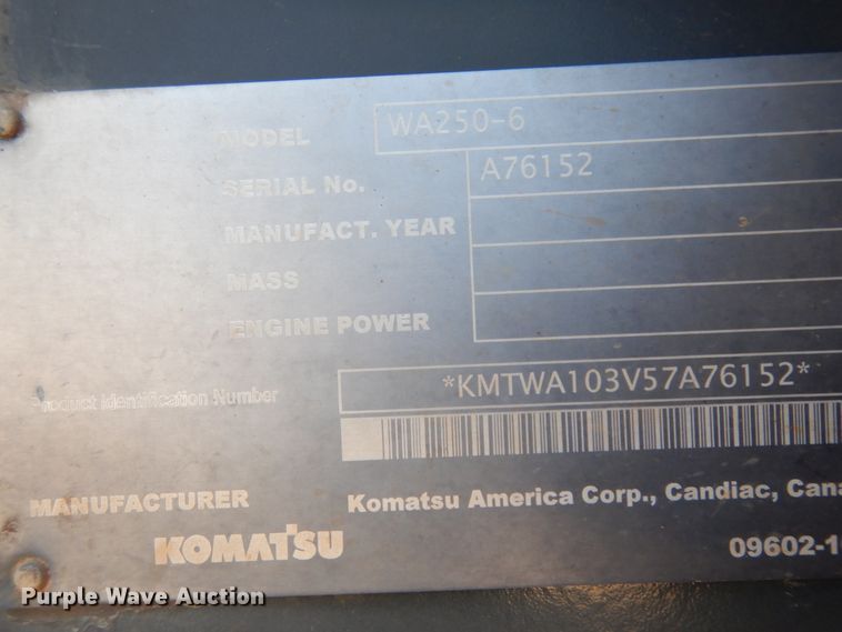 image for item DJ6538 2009 Komatsu WA250  wheel loader