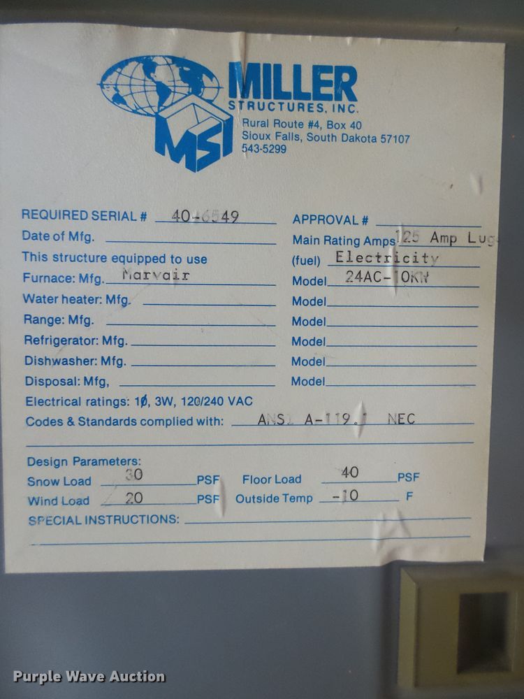 image for item EF9656 1997 Miller office trailer