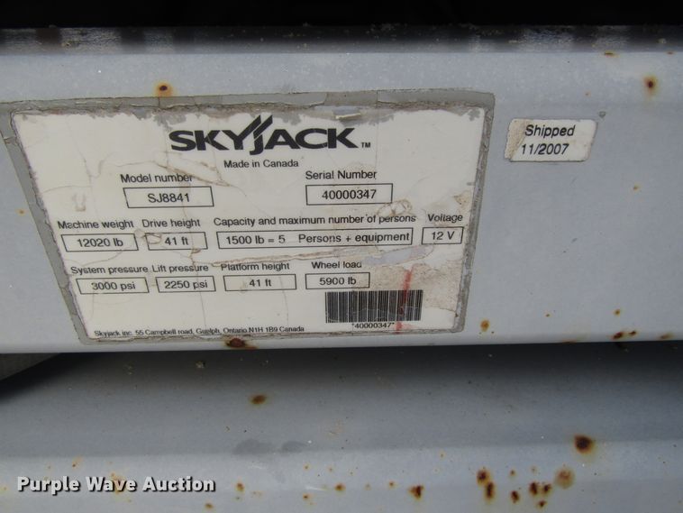 image for item GQ9171 2007 Skyjack SJ8841  scissor lift