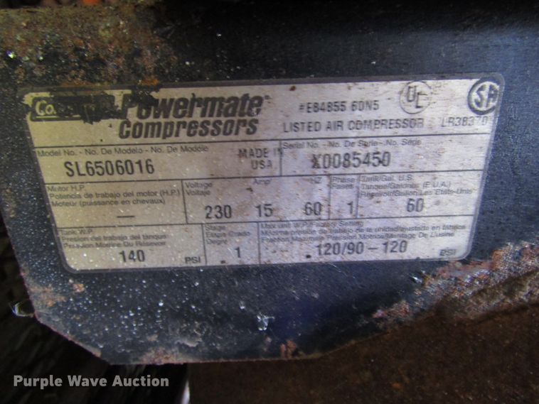 image for item GQ9185 Powermate SL506016  air compressor