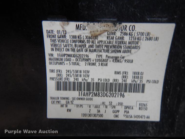 image for item AE9725 2013 Ford Taurus Police Interceptor