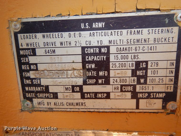 image for item DG6960 Fiat-Allis 645B  wheel loader