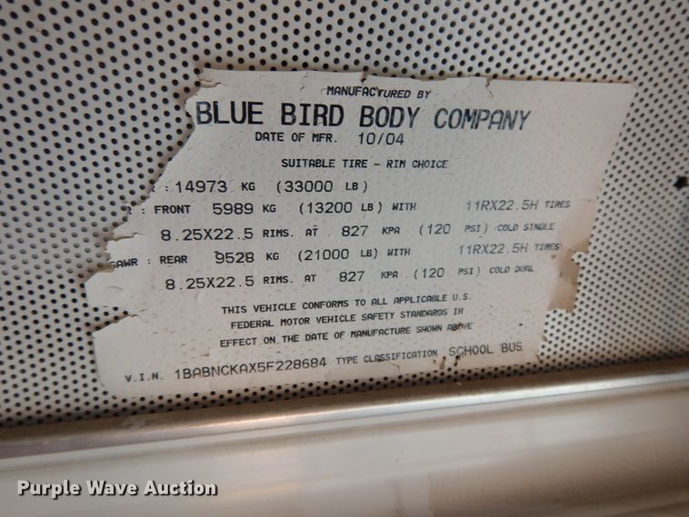 image for item DH0028 2005 Blue Bird  school bus