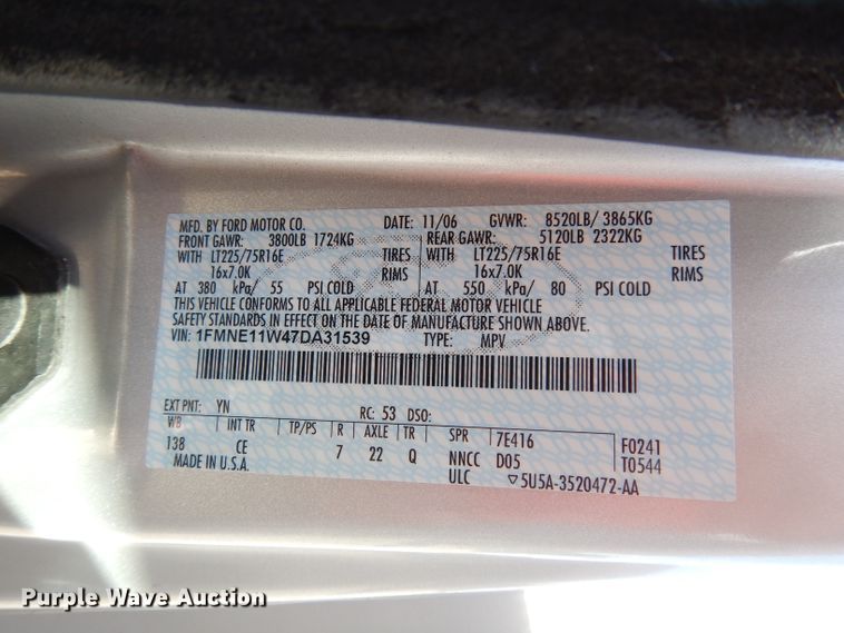 image for item DJ6839 2007 Ford E150  van