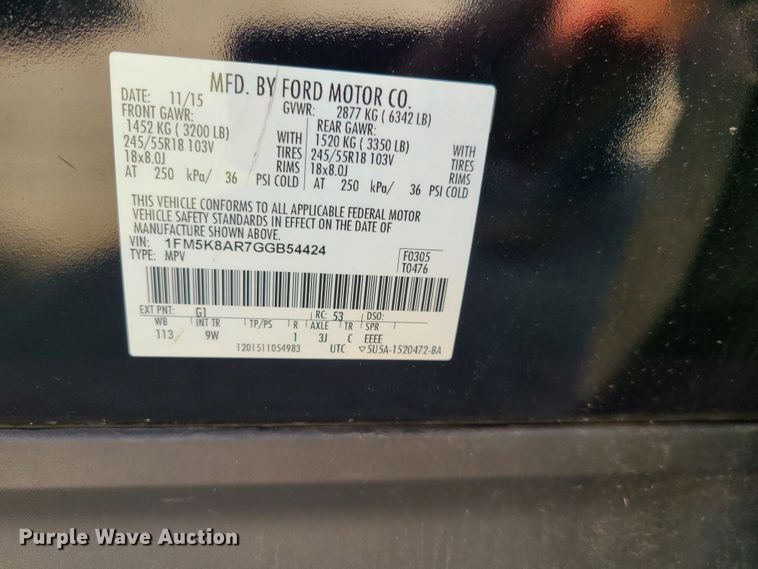 image for item GY9580 2016 Ford Explorer Police Interceptor  SUV