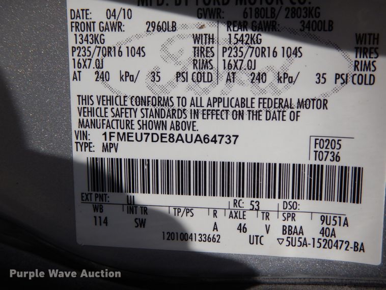 image for item HJ9577 2010 Ford Explorer XLT  SUV