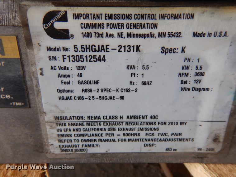 image for item HN9381 Cummins / Onan 5.5HGJAE-2131K  generator