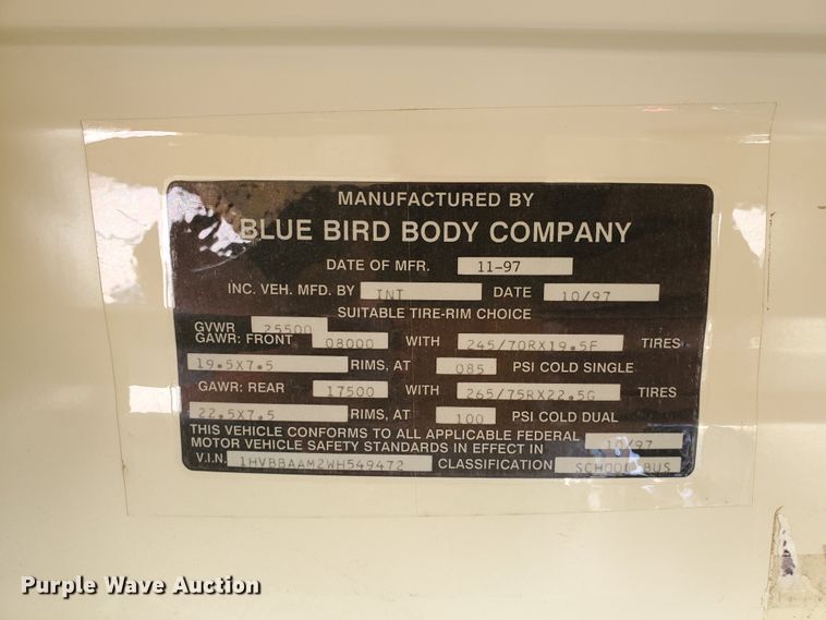 image for item HO9722 1998 International 3800 Blue Bird  school bus