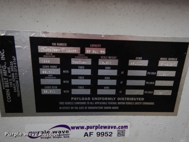 image for item AF9952 1998 Corn Belt S4202-W bottom dump trailer