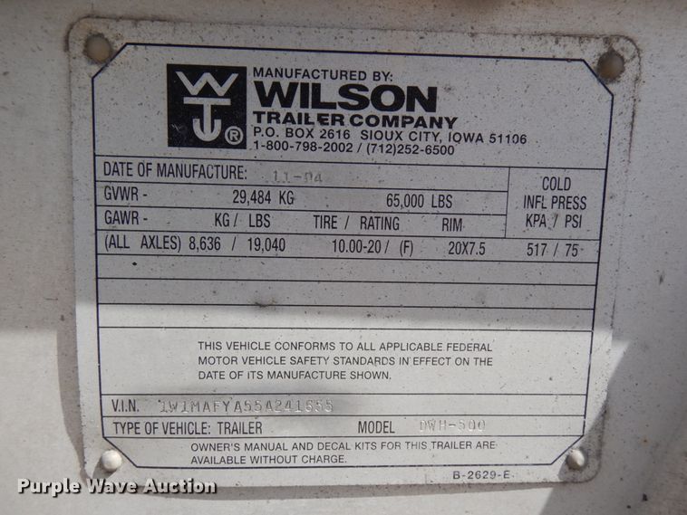 image for item DH5174 2005 Wilson double hopper bottom grain trailer
