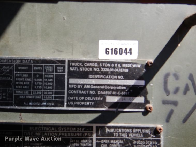 image for item DH5353 1985 Am General M925  flatbed truck