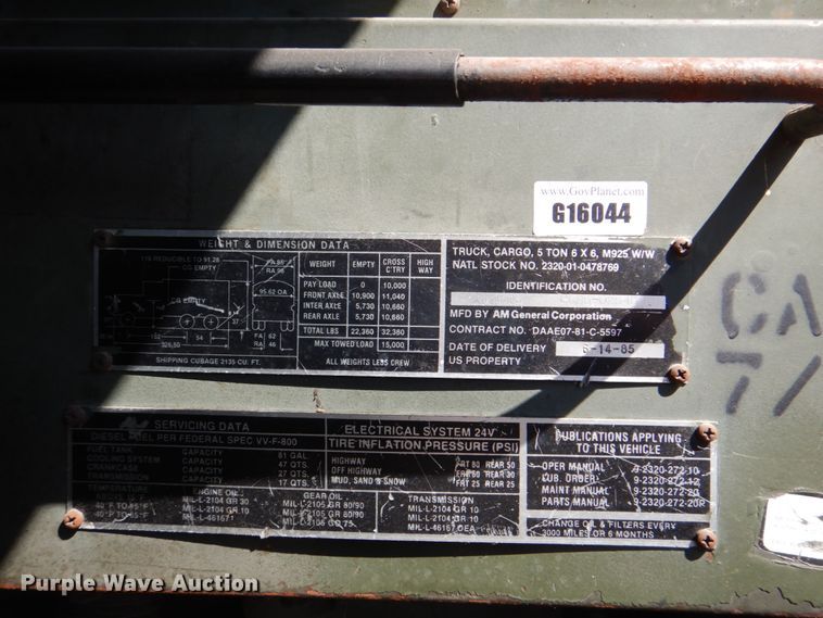 image for item DH5353 1985 Am General M925  flatbed truck