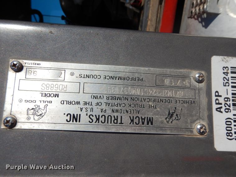 image for item DJ6605 1998 Mack RD688S  dump truck